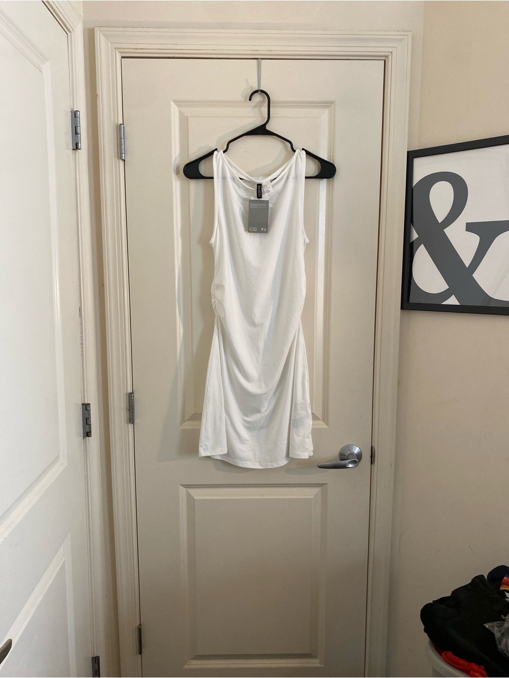 H&M White Sleeveless Ruched Mini Dress